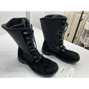 Womans Propet Pull On Winter Boots 6.5 Black Quilted Lace Up Lined Midcalf